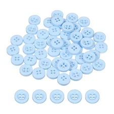 50pcs Sewing Button 11mm 4 Holes Resin Round Crafting Buttons, Light Blue