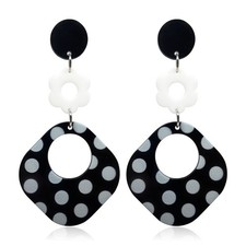 70s 80s Black White Spots Resin Geometry Dangle Drop Stud Earrings Retro Bo - 02