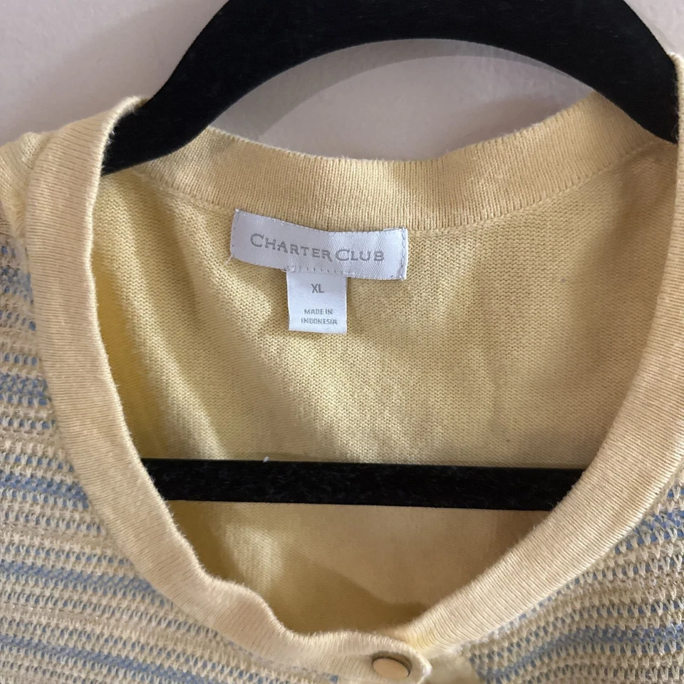 Charter Club Women's Yellow & Blue Striped Cardigan, Long Sleeve, Size XL - Image 3 of 4