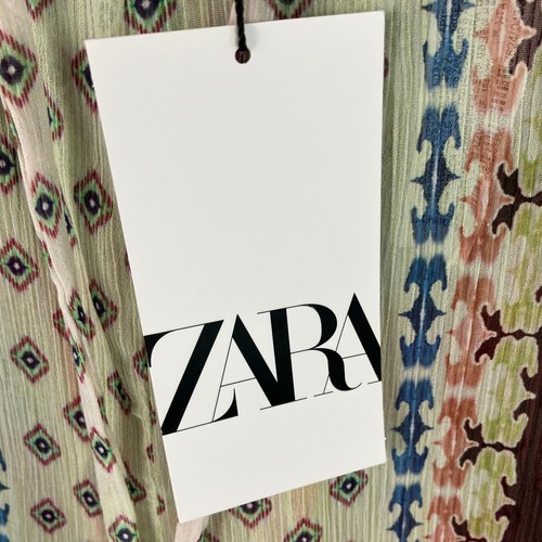 Zara Wide Leg Ikat Print Pants Women's Size S Multicolor Sheer NWT - Picture 3 of 18