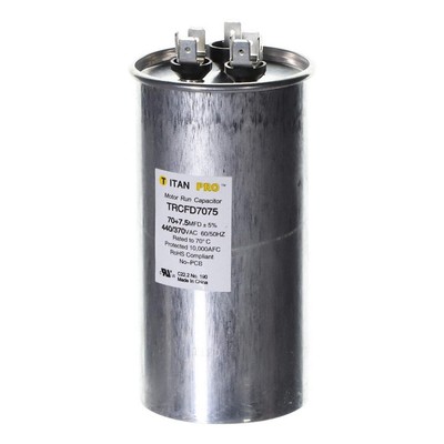 TITAN PRO TRCFD7075 Dual Run Capacitor,70/75 MFD,5 27/64''H 30D655