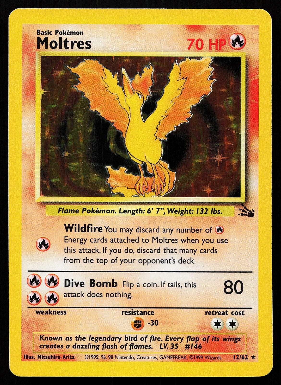 Moltres 12/62 Unlimited Holo Rare Fossil Pokemon Card