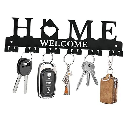 Key Holder Wall Mount, Black Metal Key Hanger Adhesive Key Rack