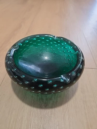 Vintage Murano? Bullicante Green Art Glass Bowl Controlled Bubble 6” Italy