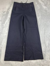Vintage Navy Wool Sailor Wide Leg Pants Anchor Button Flap Front Tie Back 29R