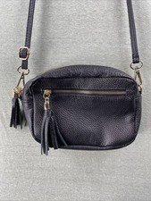 Borse in Pelle Genuine Leather Small Black Cross over bag Tassels Adjustable