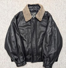 vintage EDDIE BAUER bomber GOOSE DOWN black 2XL leather jacket LAMB FUR 52-54 