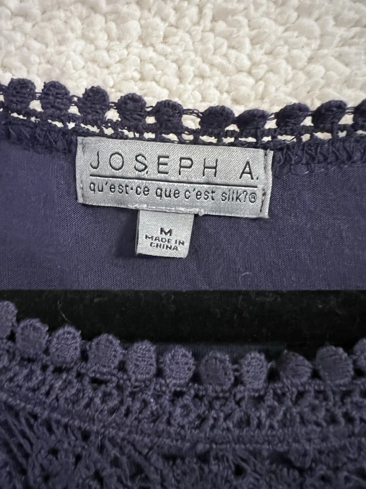 Top túnica mujer Joseph A manga larga ganchillo encaje forrado cuello redondo azul talla M Foto 3 de 4