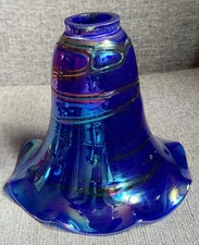 Vintage Art Nouveau Blue Iridescent Glass Light Shade Tulip Bell 6.75" Tall Mint