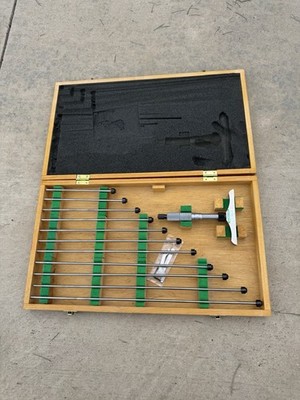 Mitutoyo Micrometer Depth Gage Gauge Set 4'' Base 4 Rods w/Case & Wrench USA