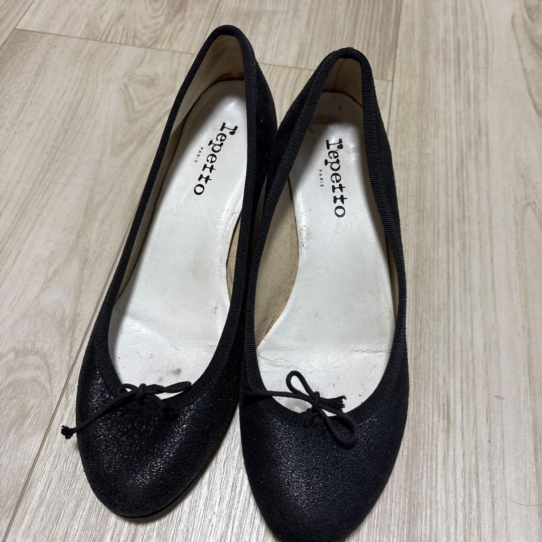 Repetto Flat Ballet Shoes Ribbon EU 38 US 8 Black Authentic From Japan