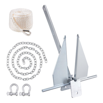 13 lb Galv Fluke Anchor Kit 30 m Rope 2.4 m Chain 2 Shackles for 21-30ft Boats