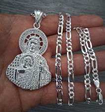 cadena y san judas c/circonia plata 925/cadena plata y san judas 24" 4,9mm largo.
