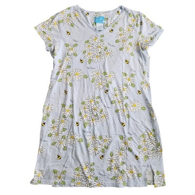 Nick & Nora Bee Mine Night Gown Women's M Blue Cotton Comfort Pajamas Sleepwear