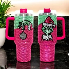 Disney Seuss Ent Licensed GRINCH Rhinestone Bling 40oz Christmas Tumbler NIB