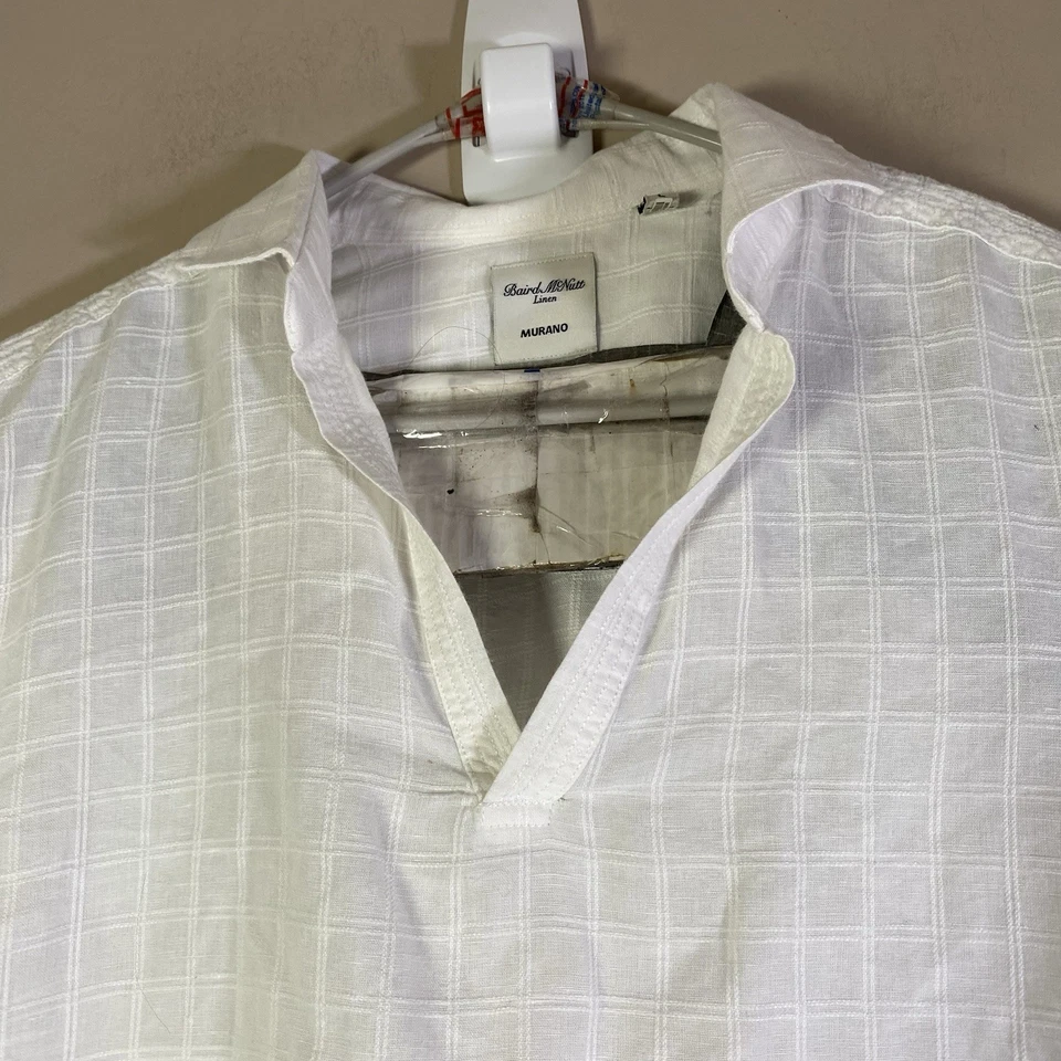 Baird McNutt For Murano Linen Cotton Blend Mens Large White Long Sleeve Tunic - Image 2 of 4