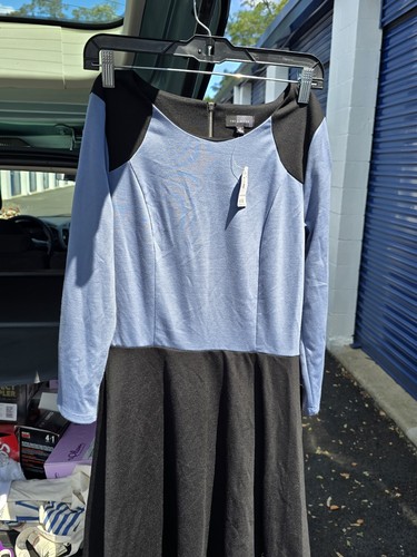 The Limited Fit Flare Dress Medium BLUE black Colorblock Severance office TAGS - Picture 6 of 14