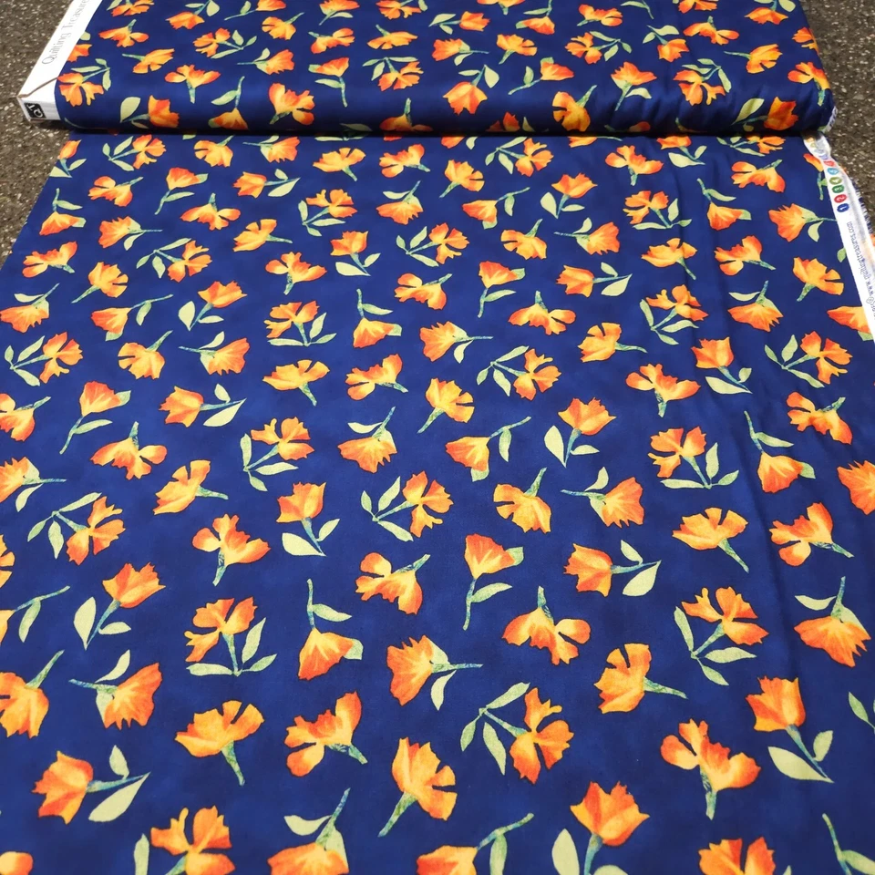 30" Cherish Julia Cairns Quilting Treasures Orange Floral on Navy Blue - Image 3 of 3