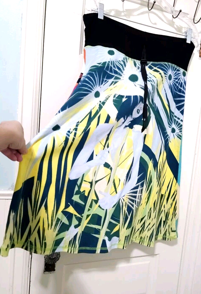 NEW Women Profile Wearable Art Graphic Jersey Knit Skirt Large Yellow