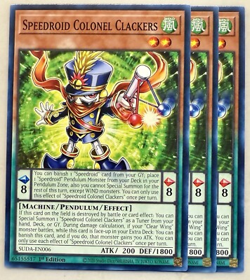 Yugioh! 3x Speedroid Colonel Clackers SUDA-EN006 Common 1st Ed NM