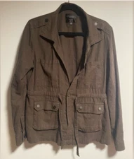 Sanctuary clothing olive green linen blend jacket with tie waist