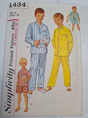 Pajamas Sleep Pants Shorts Top Boys 6 Simplicity 1434 Sewing Pattern Cut VTG