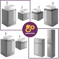 Bathroom Vanity Unit Light Grey Gloss Marble Slate Worktop Wall Floor Storage