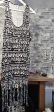 14 Dress vest top tassles stretchy hippie boho festival blk white