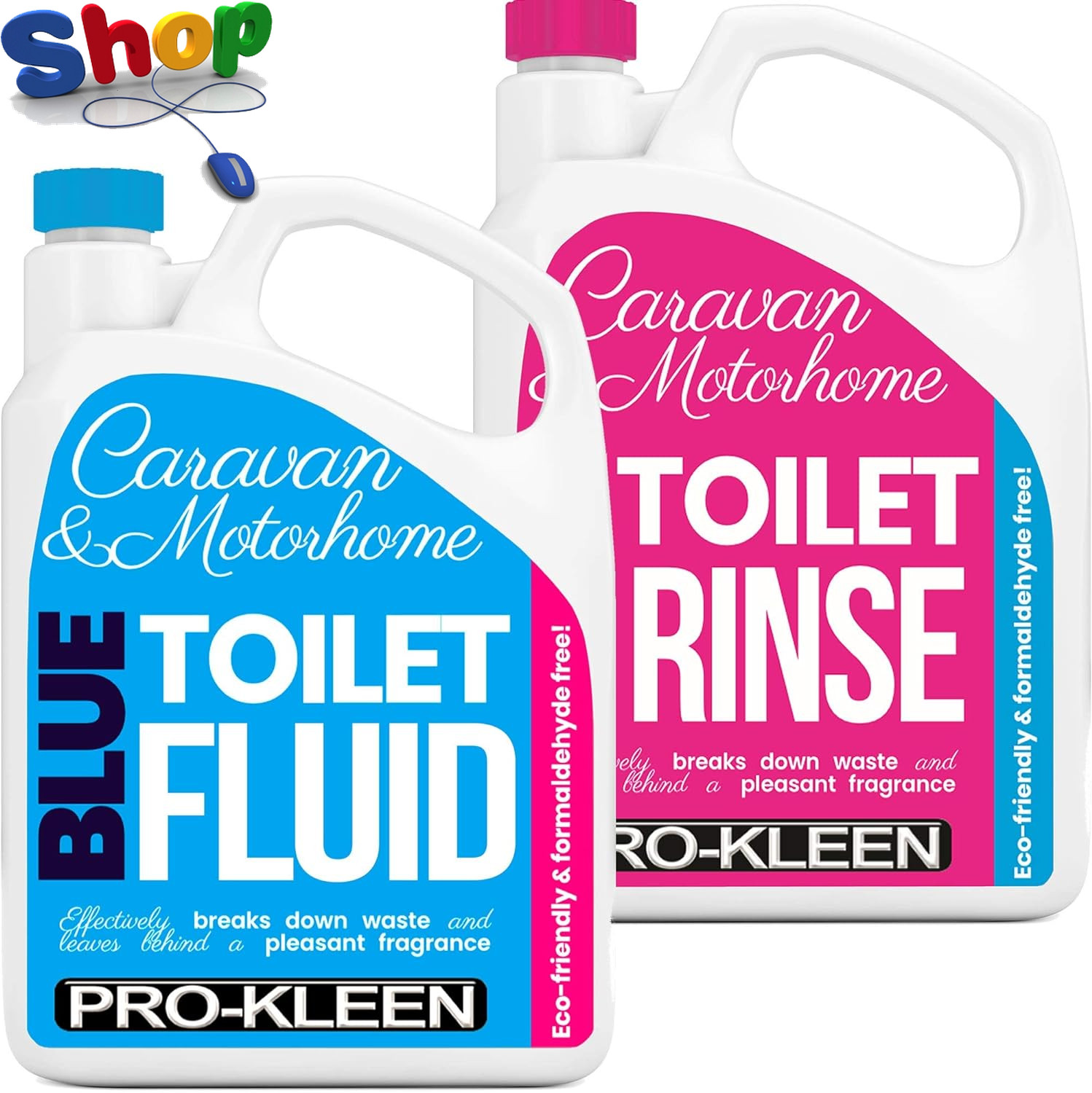 Pro - Kleen Caravan Toilet Chemical Blue 2L and Pink 2L Rinse Fluid S