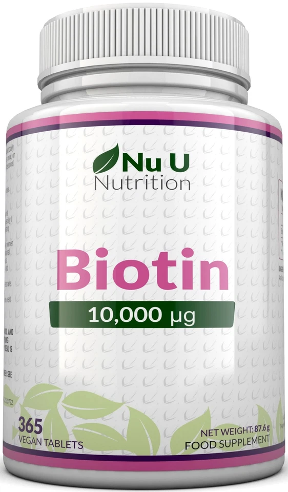 NU U NUTRITION Biotin 10,000mcg 365 Tablets-Max Strength Vitamin B7 for Healthy Hair Skin Nails