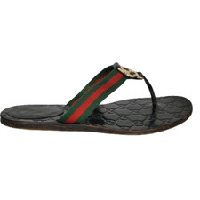 Gucci Women's GG Web Stripe Thong Sandals Flip Flops Slides Black EU 37 US 7