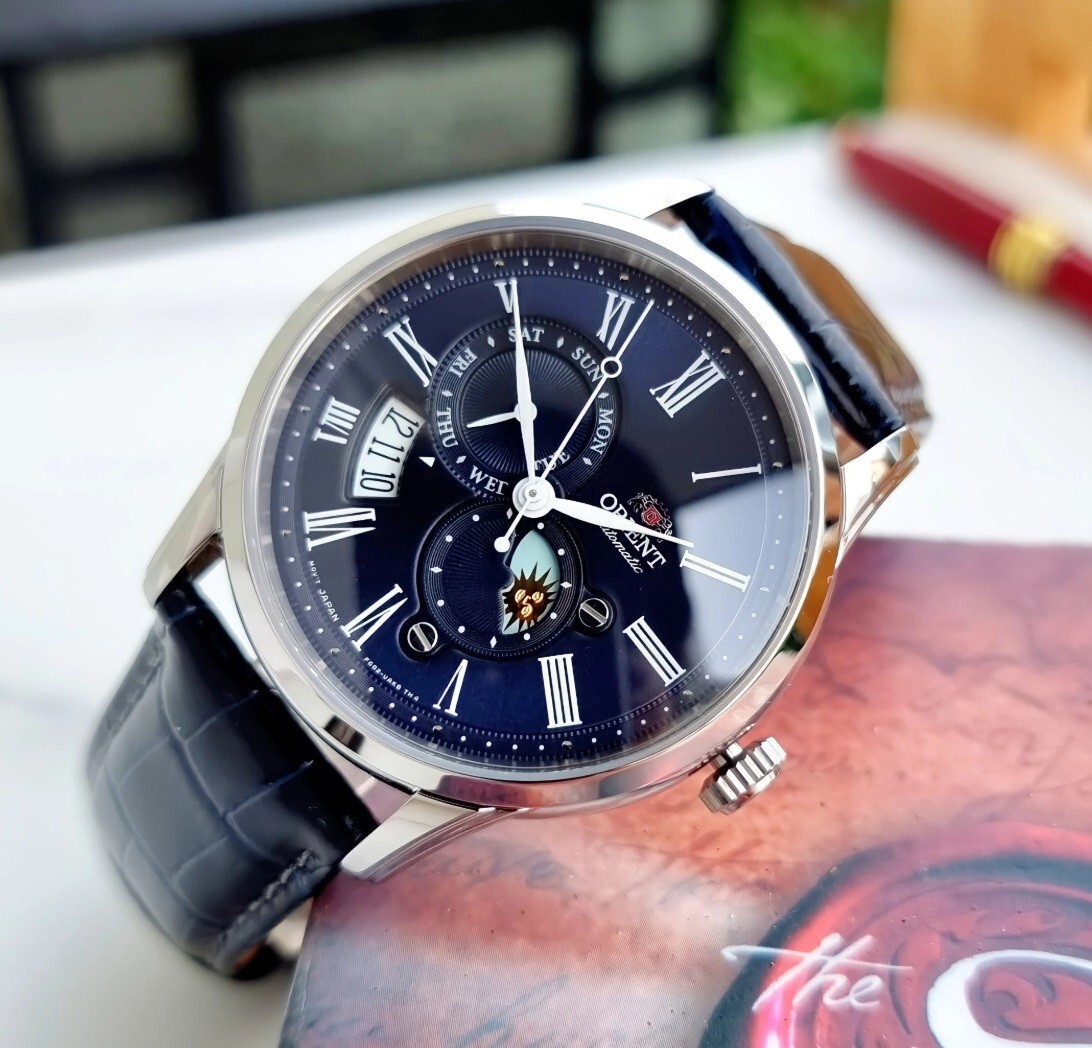 Orient RA-AK0011D30B Sun Moon Blue Automatic Leather Roman