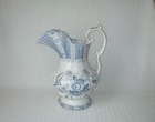 Antique Wedgwood Cashmere Blue Transferware 10" Pitcher Floral & Exotic Birds