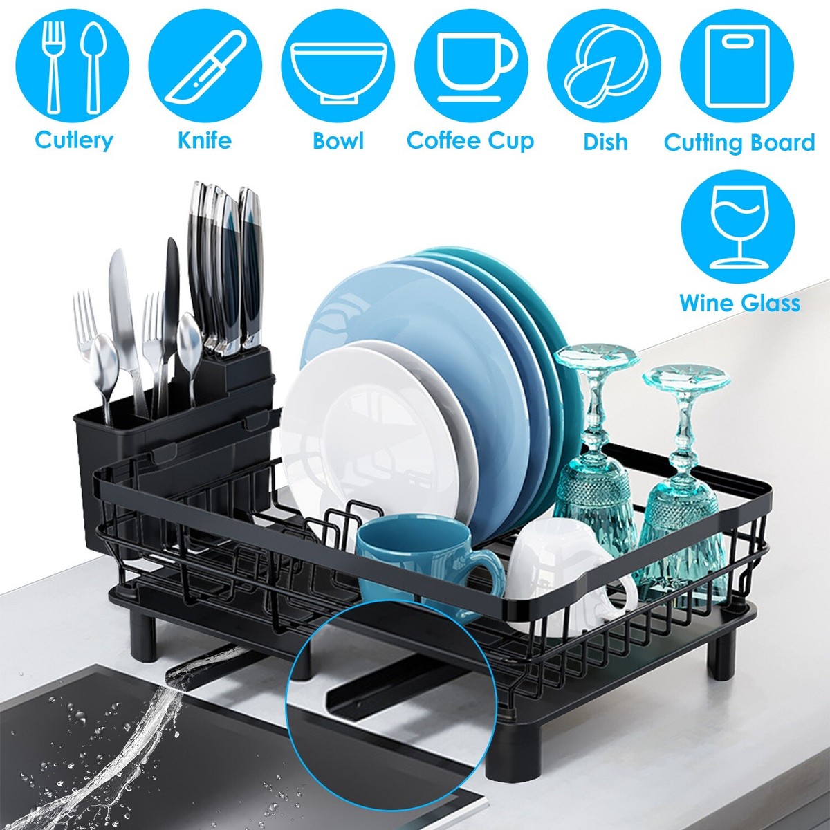 Dish Cup Drying Rack Drainer Dryer Tray Cutlery Holder Organizer
