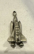 Vintage U.S. Space Shuttle pewter necklace charm Hallmark Fort NASA GIFT