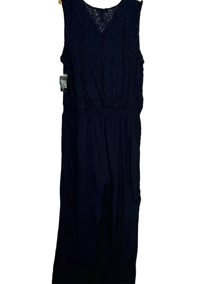 Macacão INC Int’l Concepts azul crepúsculo profundo feminino 3X bolsos corpete de renda NOVO - Imagem 2 de 4