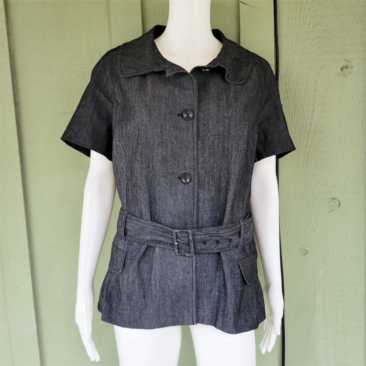 SANDRO Dark Gray Denim Belted Jacket Blazer XL