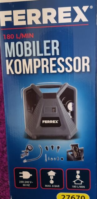 FERREX Mobiler Kompressor Druckluftpistole mit Manometer Luftkompressor Neu