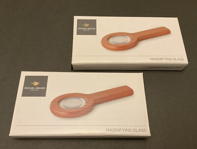 Lot of TWO Michael Graves 6x Magnifying Glasses Solid Wood Handles NEW