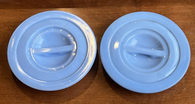 2 Delphite Blue Concentric Rib 4.75'' Round Lids Jeannette Dripping Bowl