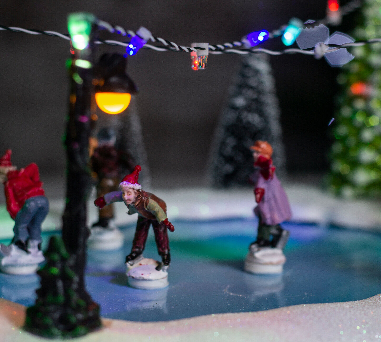 Christmas Village Scene Ornaments Musical LED Moving Xmas Decoration