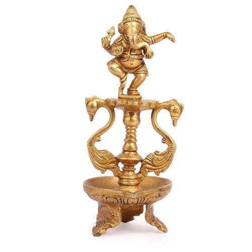 Antique Brass Oil Lamp Ganesha Design Oil Diya with Base for Home Décor 1 Piece - Picture 1 of 6