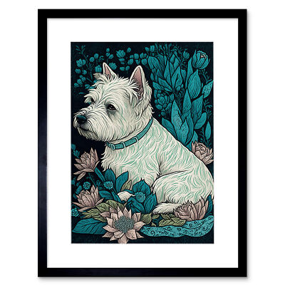 West Highland White Terrier Flower Modern Framed Wall Art Print Picture ...