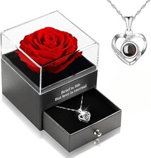 Valentines Gifts for Her Girlfriend, Eternal Rose Flower with Necklace