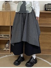 Japanese women Street style loose casual High waist Wide-leg pants culottes