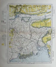 1883 Bengal, Bhutan, Assam, India Original Antique Colour Map by Letts
