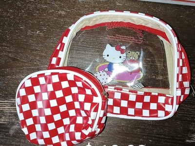 Sanrio Hello Kitty Red Checkered Plastic Bag & Coin Purse Set with Outer Pockets