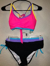 Women's Vibrant Color Block Bikini Sets Adjustable Crossback, Large Bust, Large
