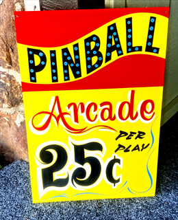 HAND PAINTED Vintage Carnival PINBALL Machine ARCADE Sign Circus Amusement Park