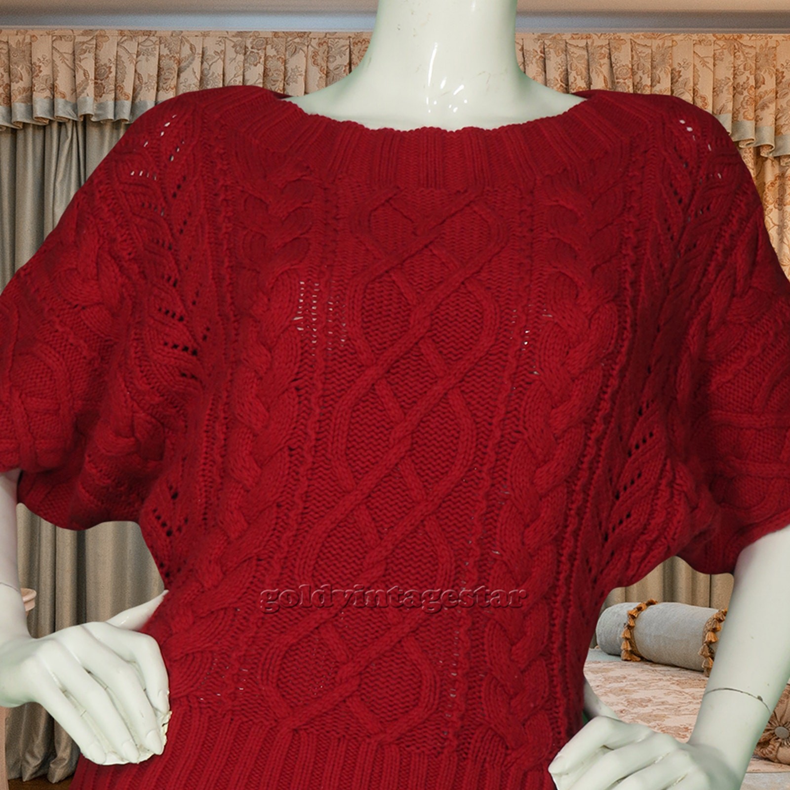 Express Ruby Red Cable Knit Cozy Short Sleeve Top… - image 6